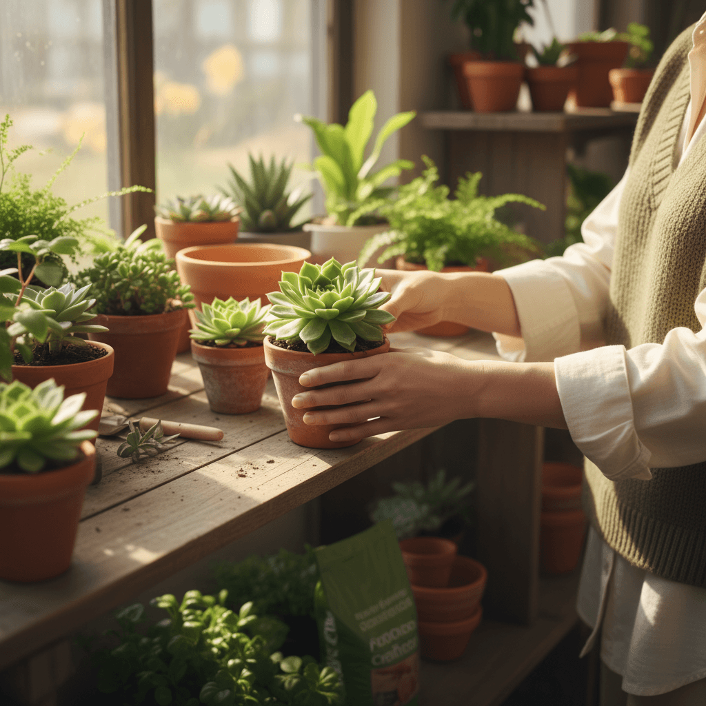 Monique Veloz teaching an adaptive plant potting class with warm, welcoming atmosphere
